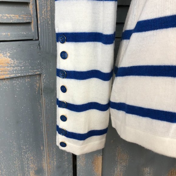 J. McLaughlin Striped Button Cuff Italian Merino Wool Sweater Sz M - Picture 6 of 11